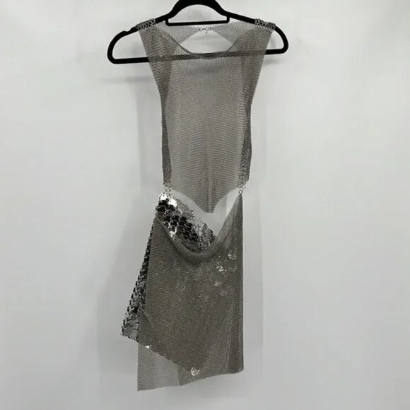 NEW FANNIE SCHIAVONI Bella Mini Dress in Silver Metal Chainmail Small S - Picture 3 of 11